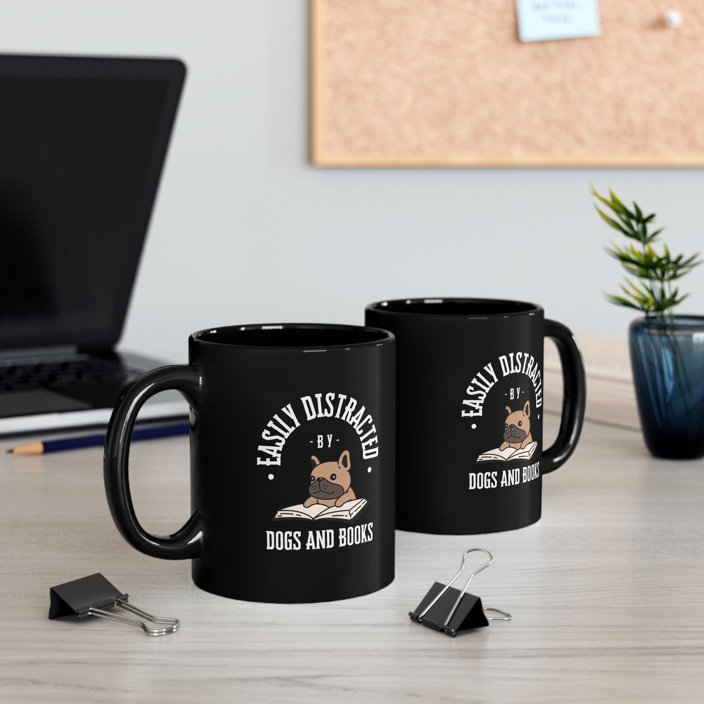 Easily Distracted by Dogs & Books Mug — Black (11oz/15oz) - Novel Paws