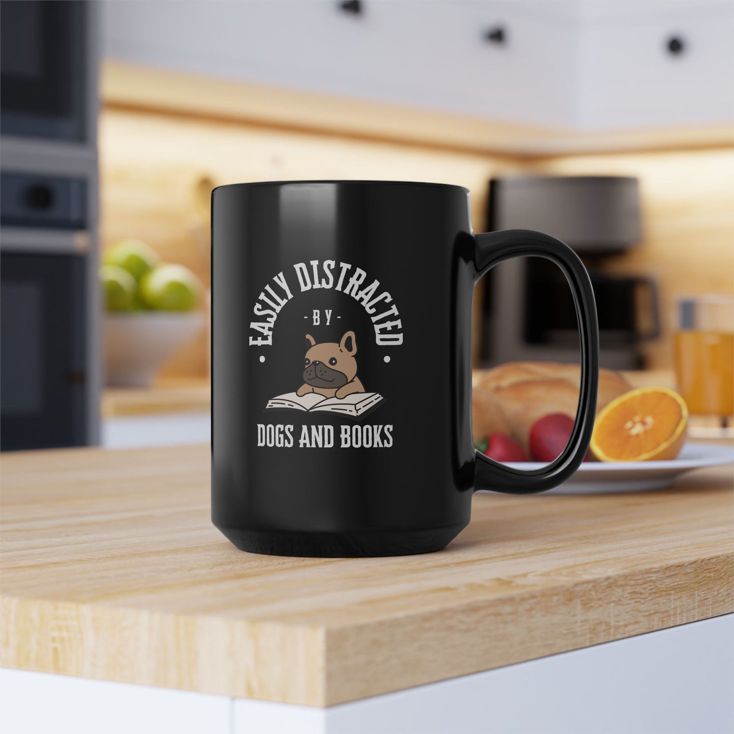 Easily Distracted by Dogs & Books Mug — Black (11oz/15oz) - Novel Paws