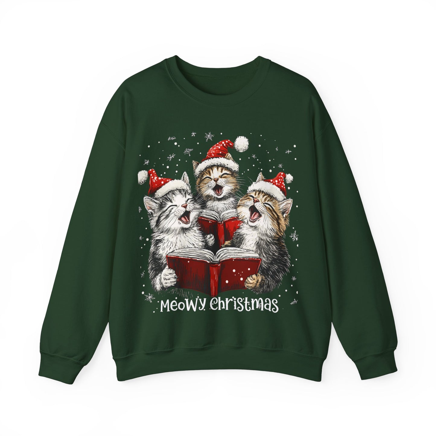 Christmas Kittens Crewneck Sweatshirt - Meowy Christmas Fun Quote - Novel Paws