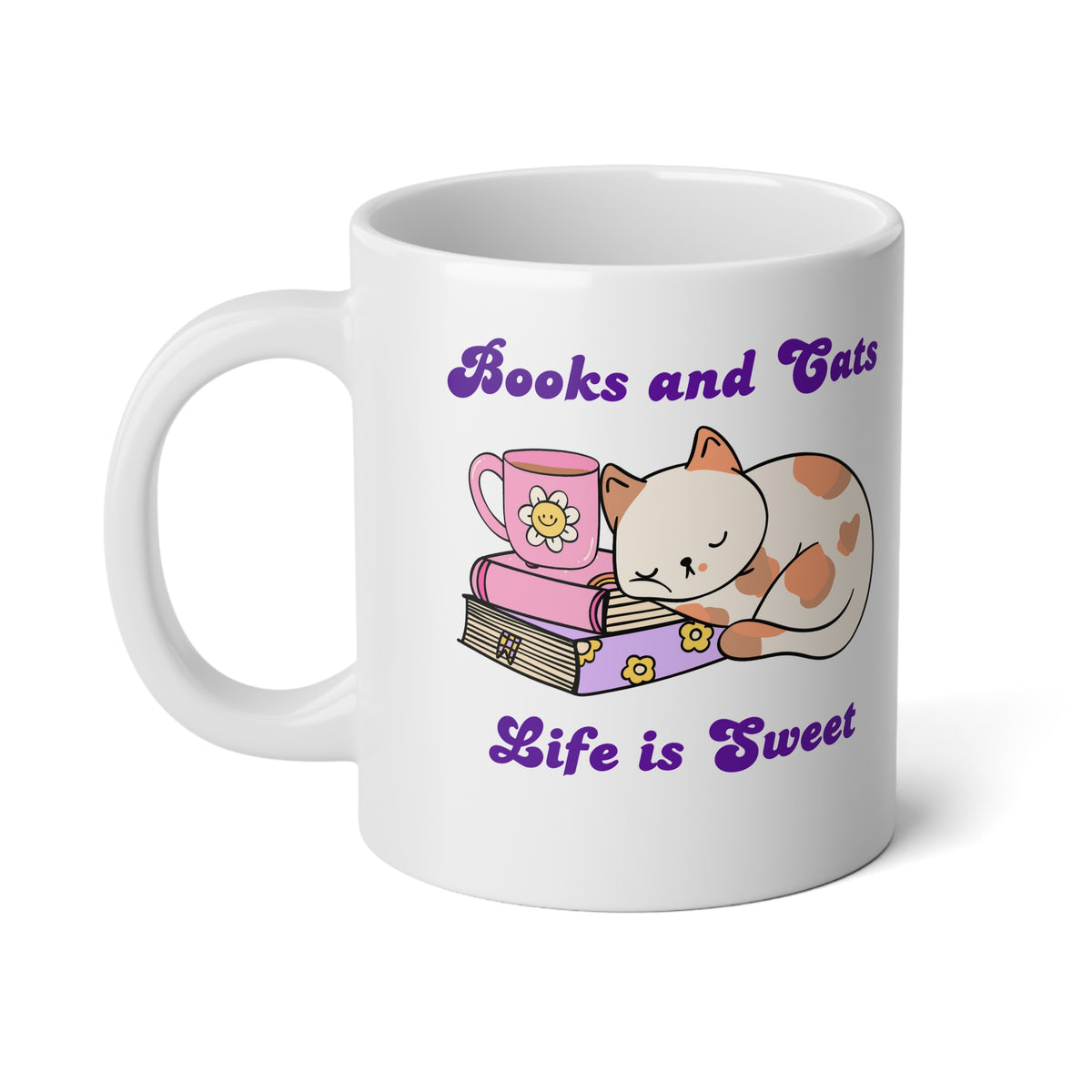 Books & Cats Jumbo Mug — 20oz Cute Reading Cat Coffee Cup