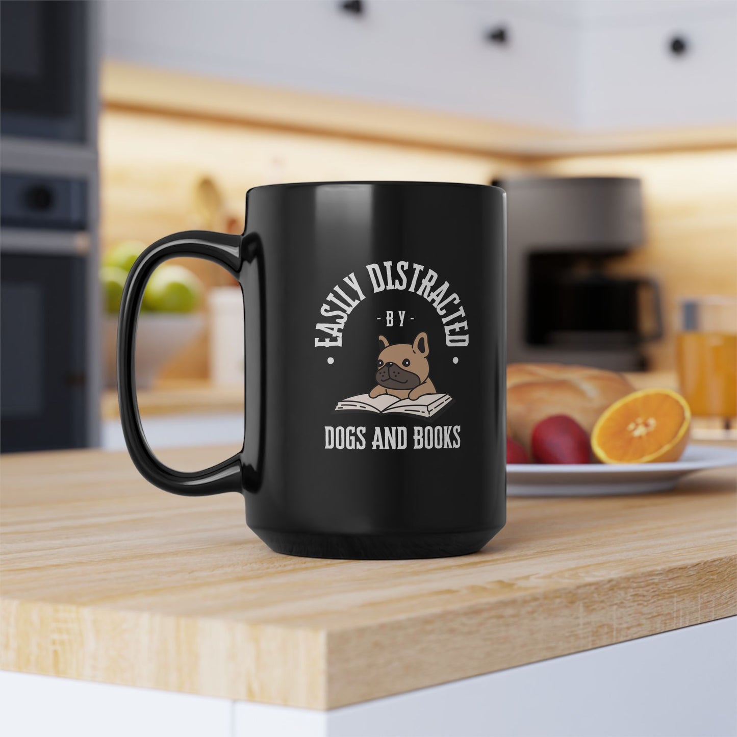 Easily Distracted by Dogs & Books Mug — Black (11oz/15oz) - Novel Paws