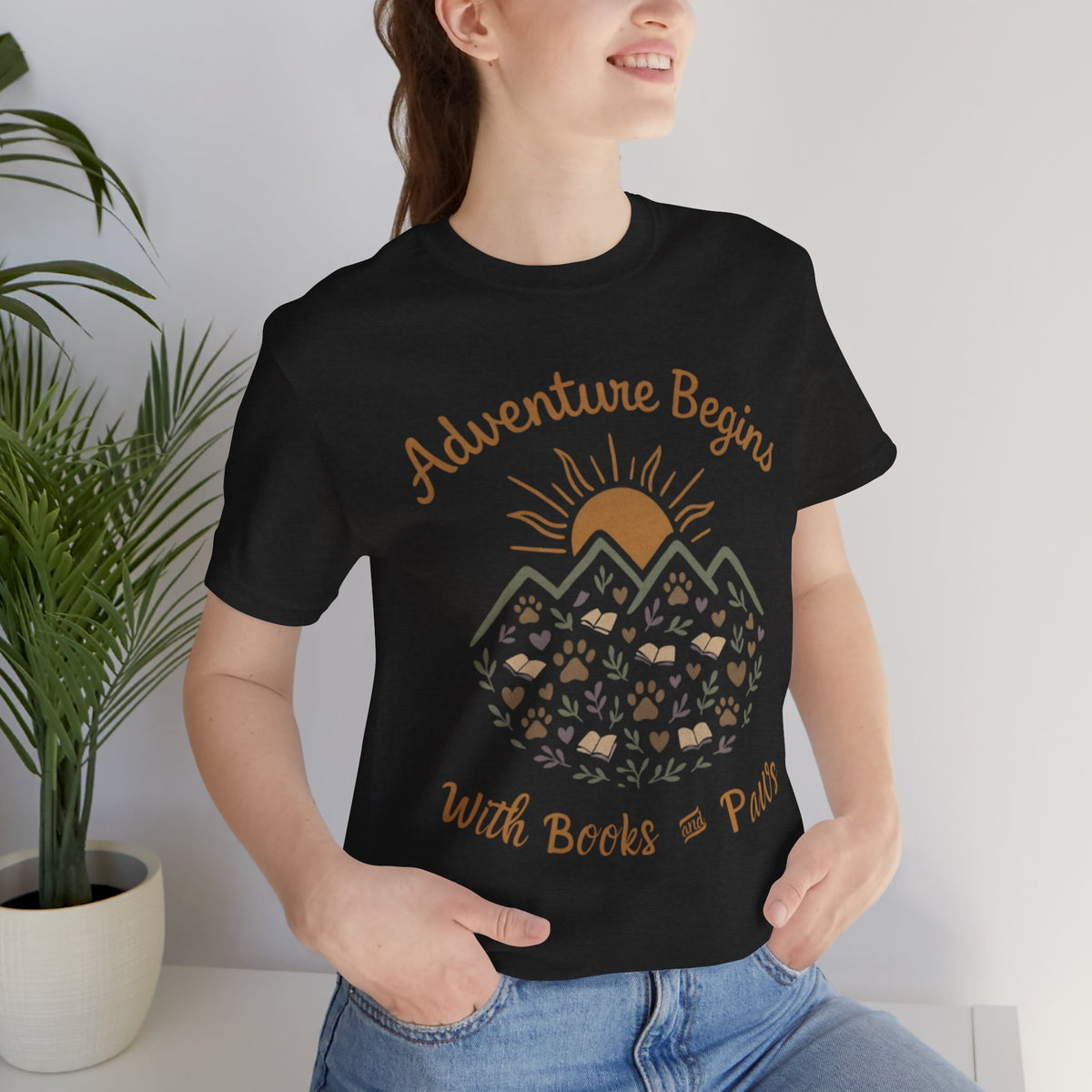 Adventure Begins with Books and Paws T-Shirt - Novel Paws
