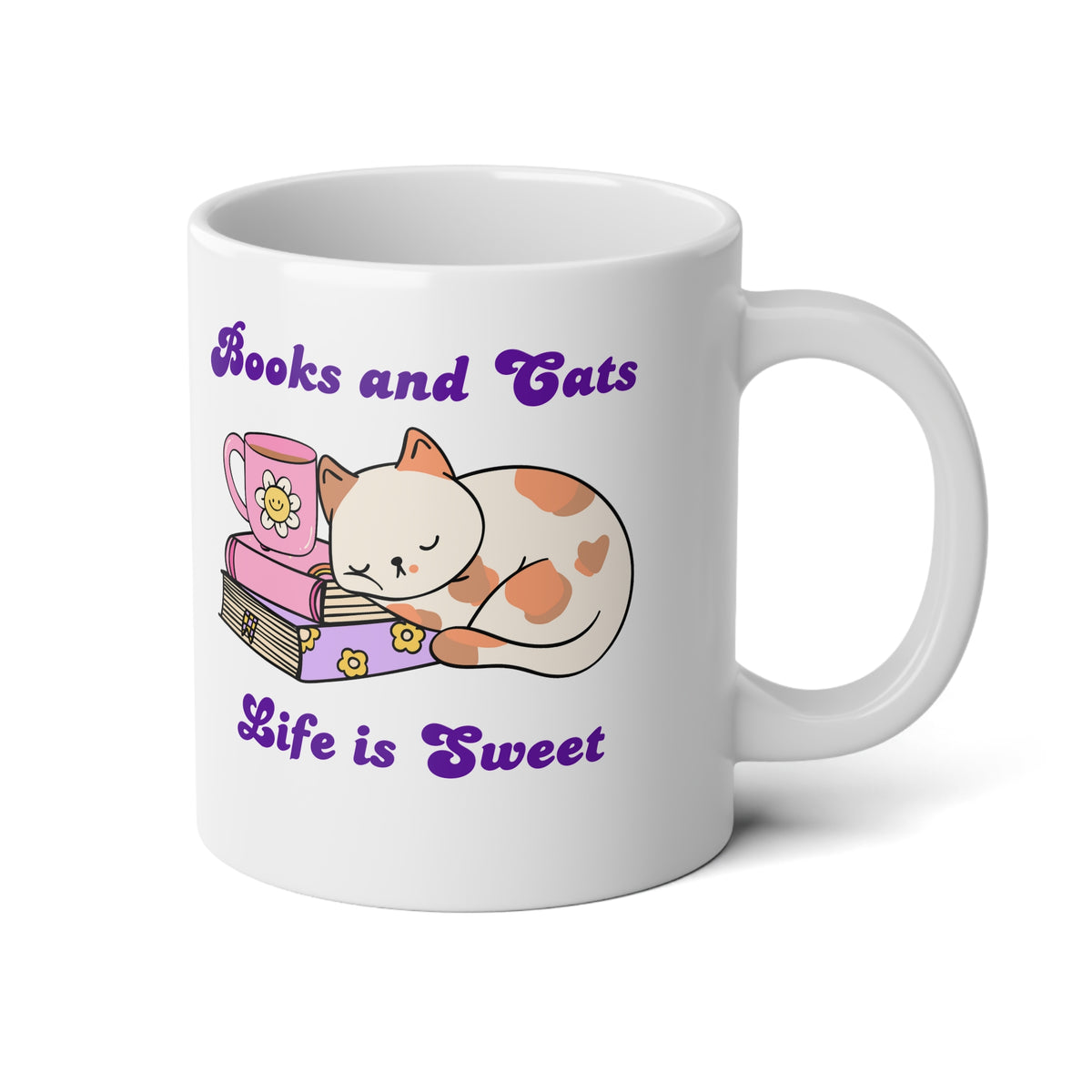 Books & Cats Jumbo Mug — 20oz Cute Reading Cat Coffee Cup