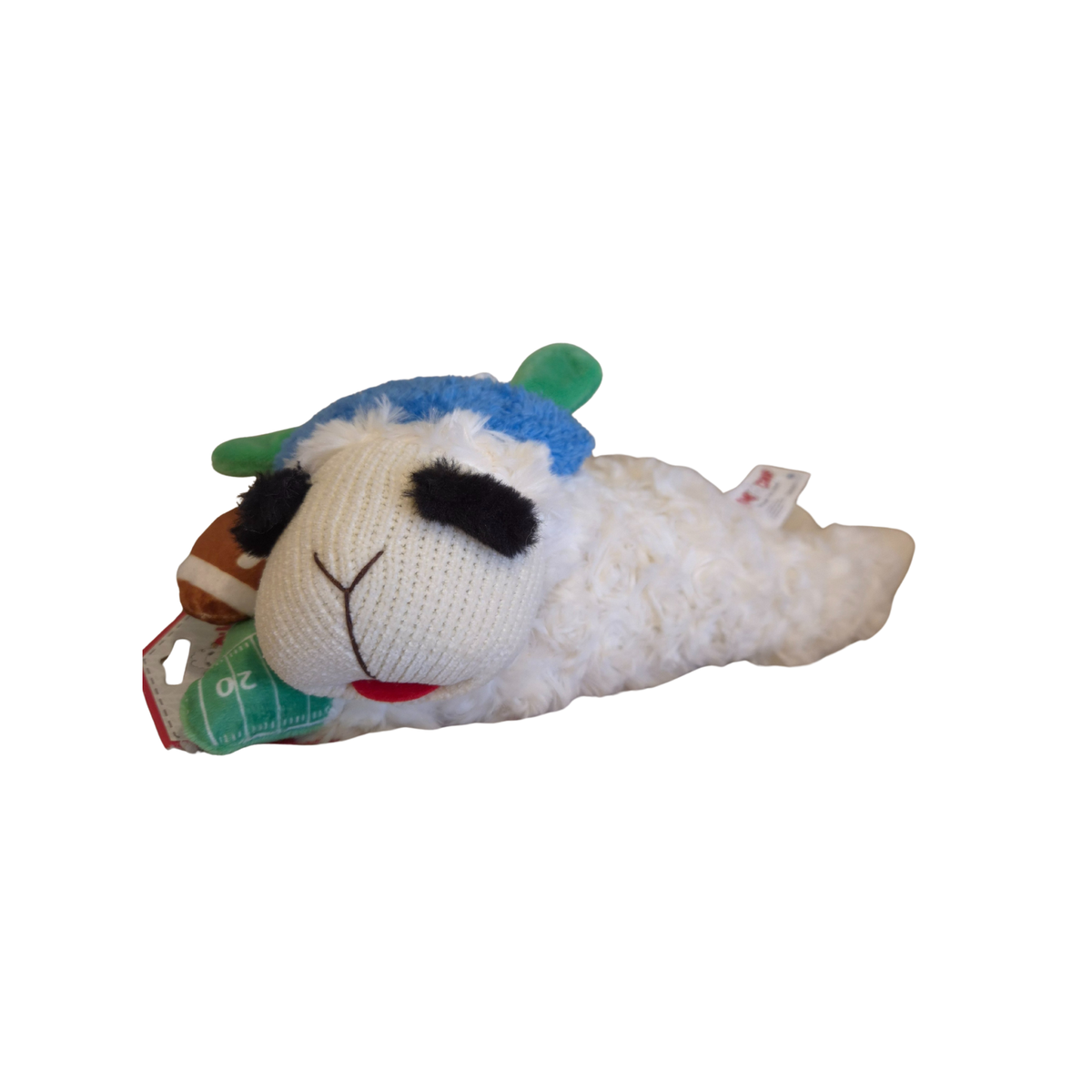 Multipet Tailgate Lambchop w/ Football Dog Toy (Blue Headband, 10.5") - Novel Paws