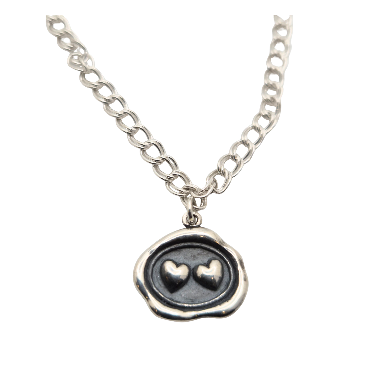 Double Heart Wax Seal Charm Bracelet (Sterling Silver) - Novel Paws