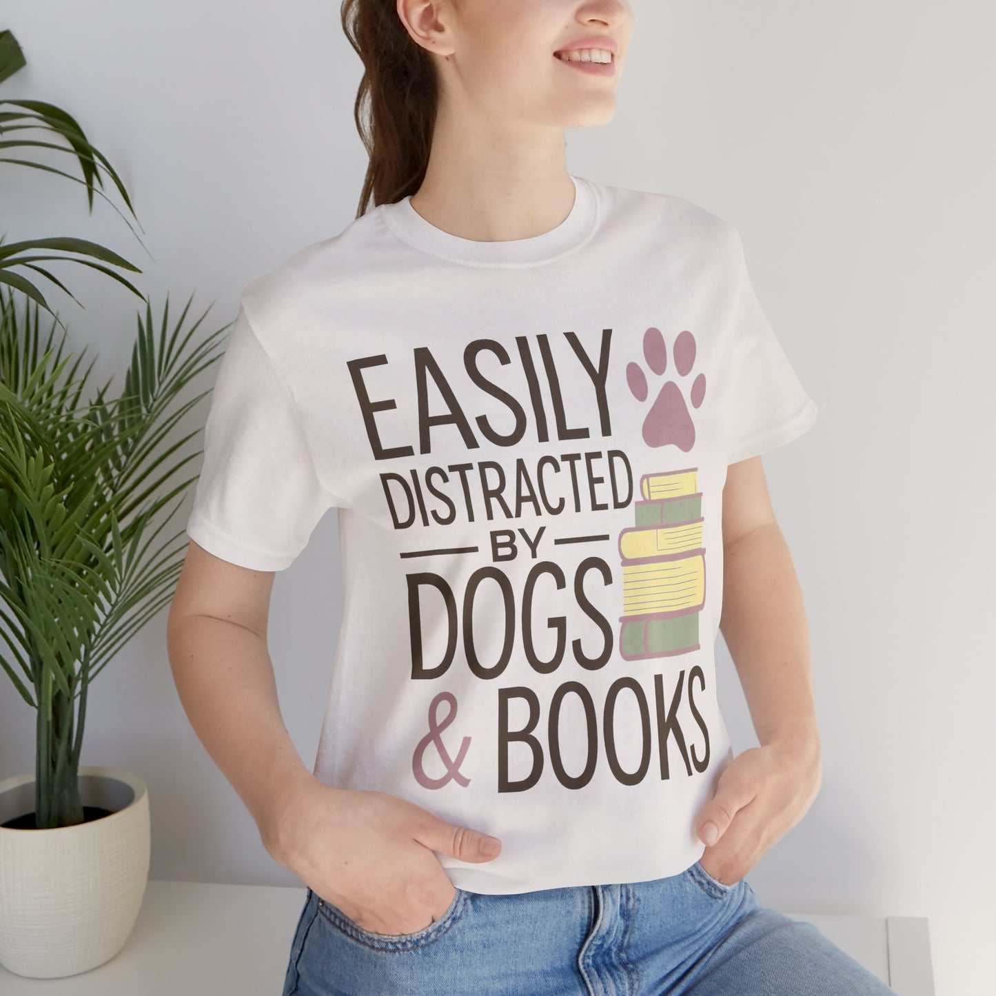 Easily Distracted by Dogs & Books T-Shirt - Novel Paws