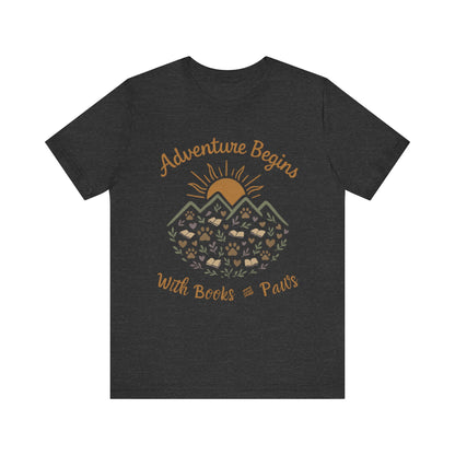 Adventure Begins with Books and Paws T-Shirt - Novel Paws