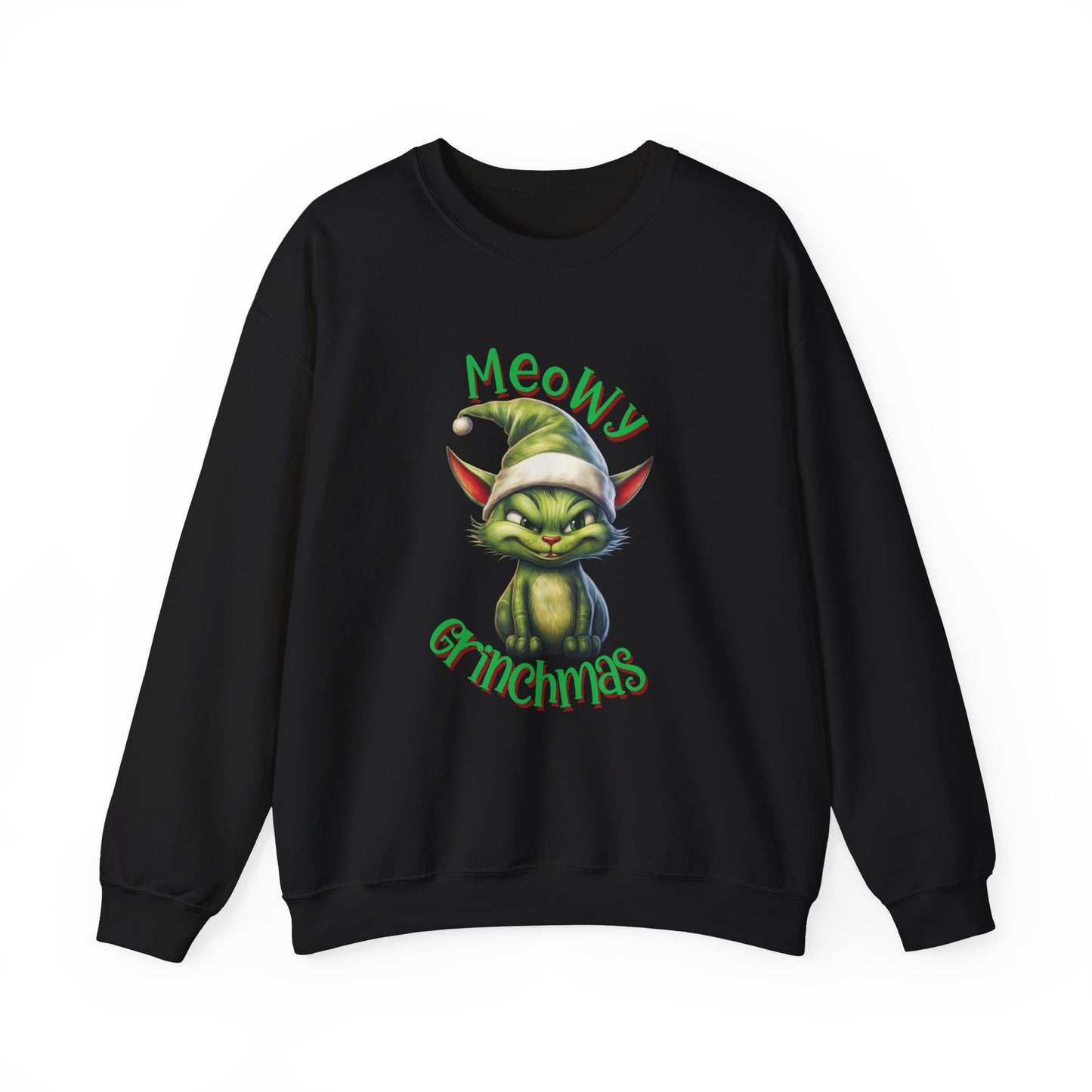 Grinch Cat Crewneck Sweatshirt - Meowy Grinchmas Green Design