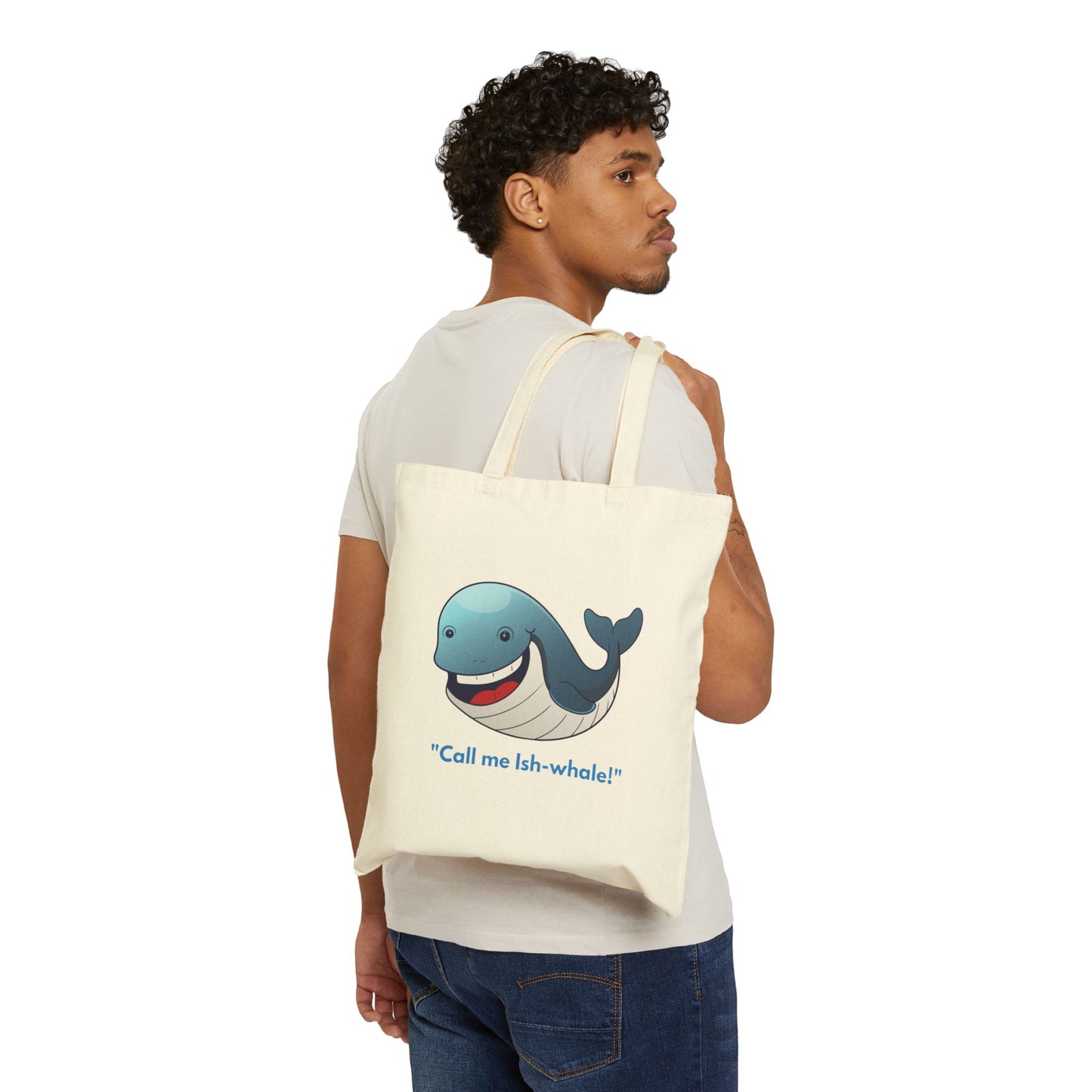 Canvas Tote Bag - Cute Smiling Whale with Ish-whale Quote