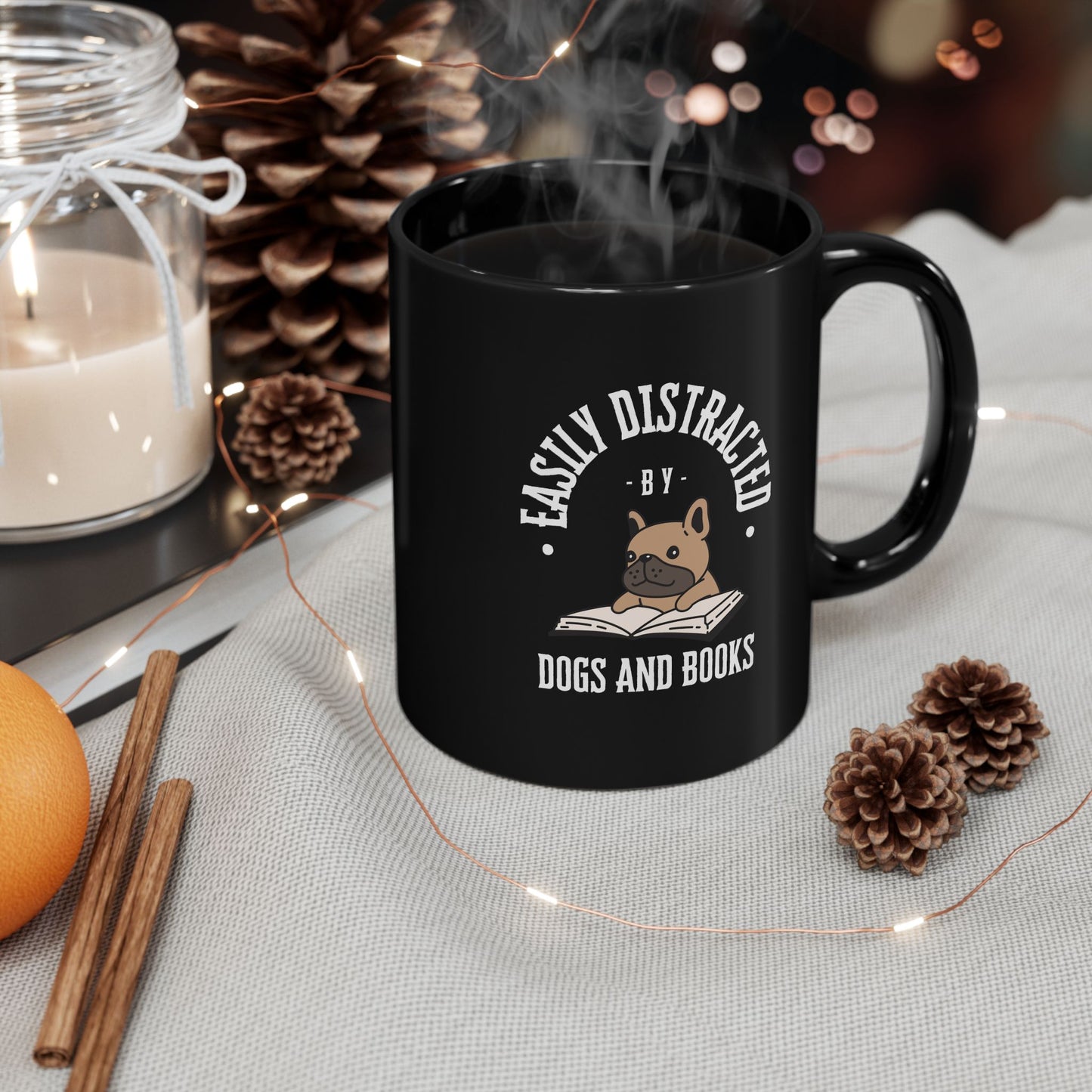 Easily Distracted by Dogs & Books Mug — Black (11oz/15oz) - Novel Paws