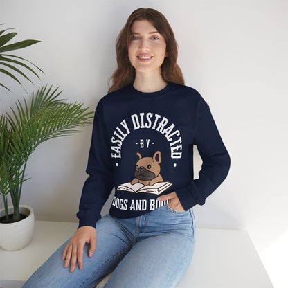 Dog Lover Crewneck Sweatshirt - Easily Distracted by Dogs and Books - Novel Paws