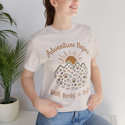 Adventure Begins with Books and Paws T-Shirt - Novel Paws
