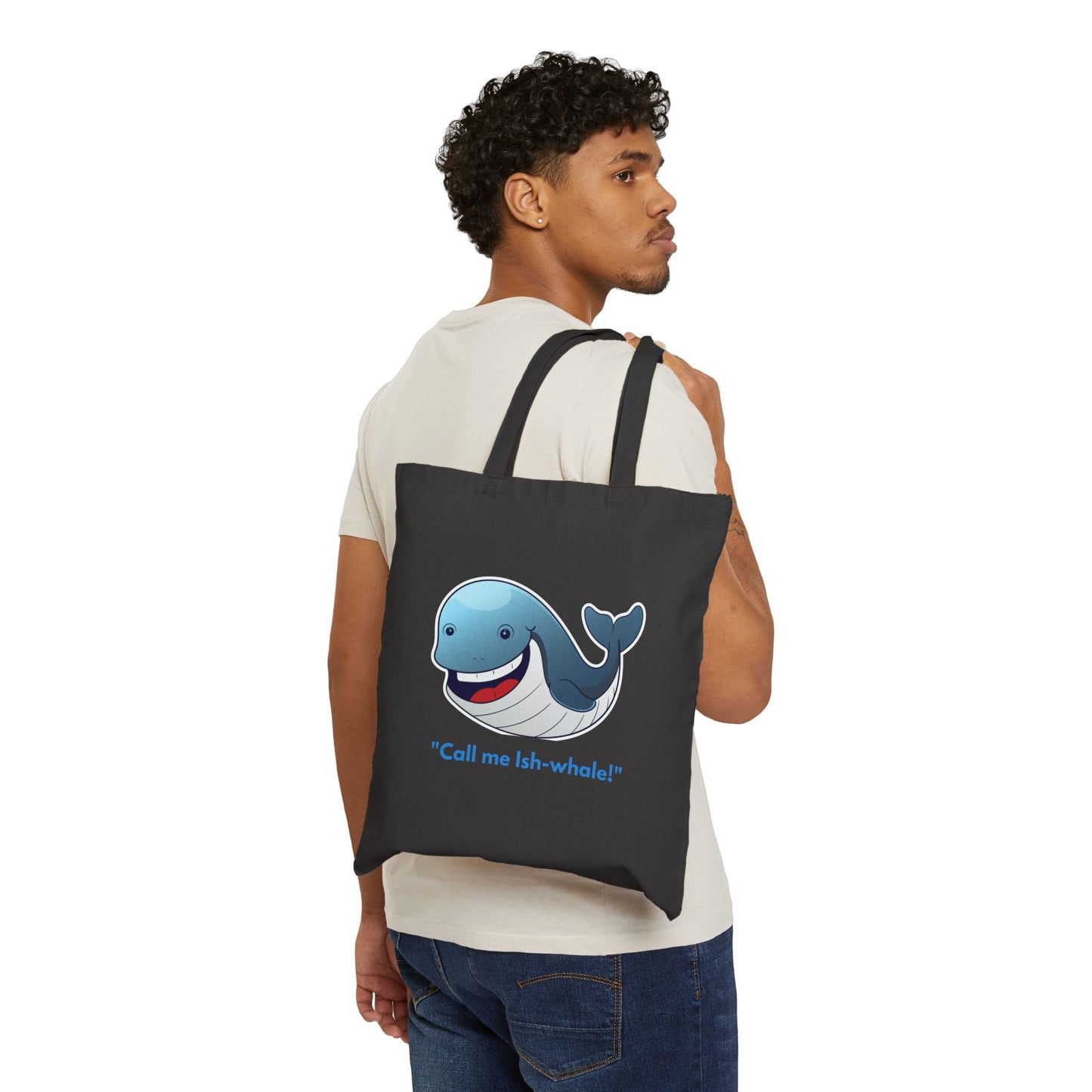 Canvas Tote Bag - Cute Smiling Whale with Ish-whale Quote