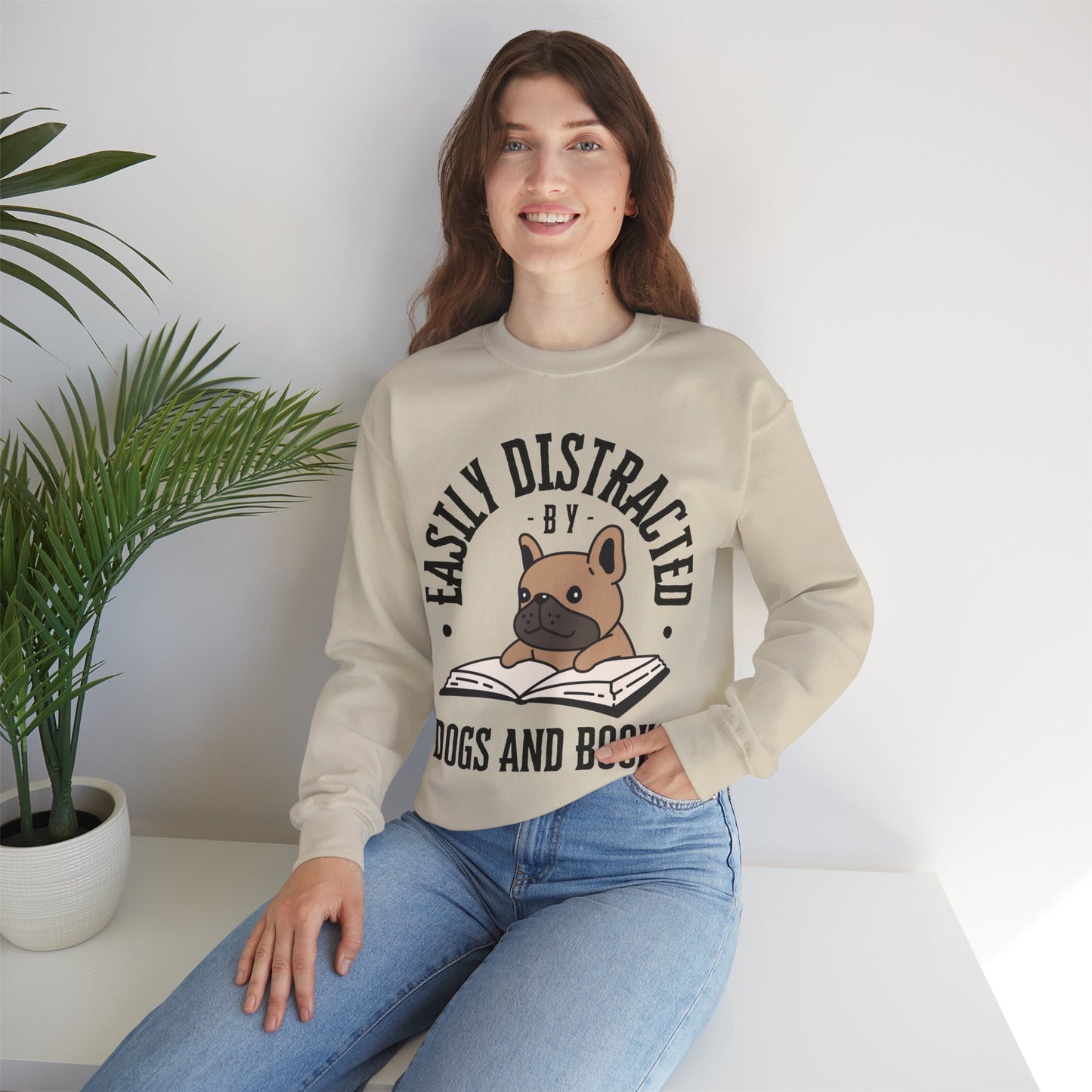 Dog Lover Crewneck Sweatshirt - Easily Distracted by Dogs and Books - Novel Paws