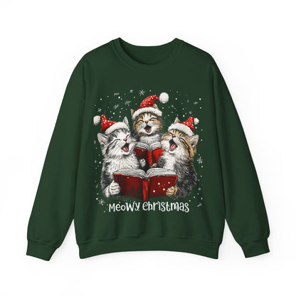 Christmas Kittens Crewneck Sweatshirt - Meowy Christmas Fun Quote - Novel Paws