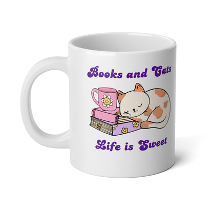 Books & Cats Jumbo Mug — 20oz Cute Reading Cat Coffee Cup