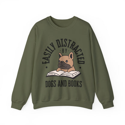 Dog Lover Crewneck Sweatshirt - Easily Distracted by Dogs and Books - Novel Paws