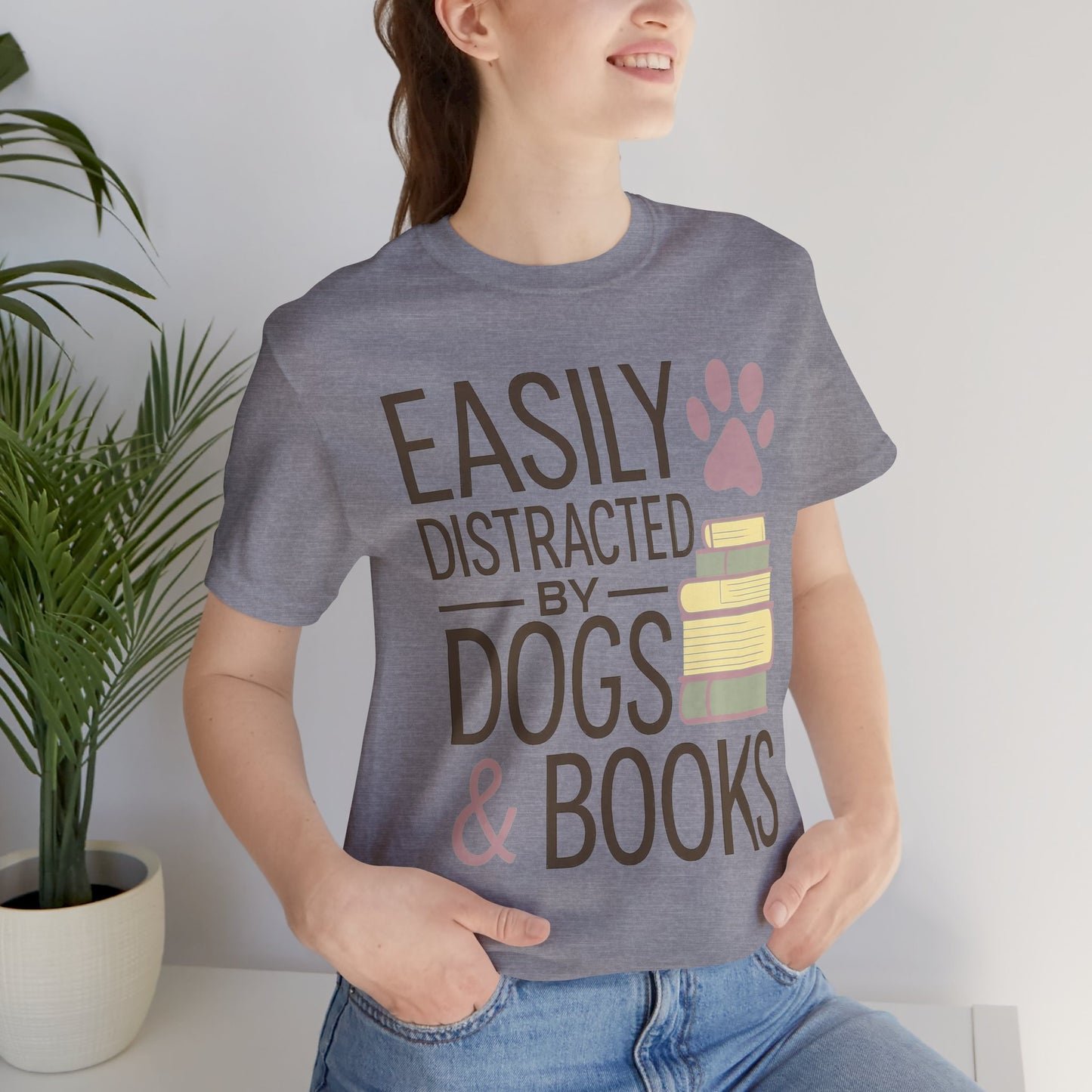 Easily Distracted by Dogs & Books T-Shirt - Novel Paws