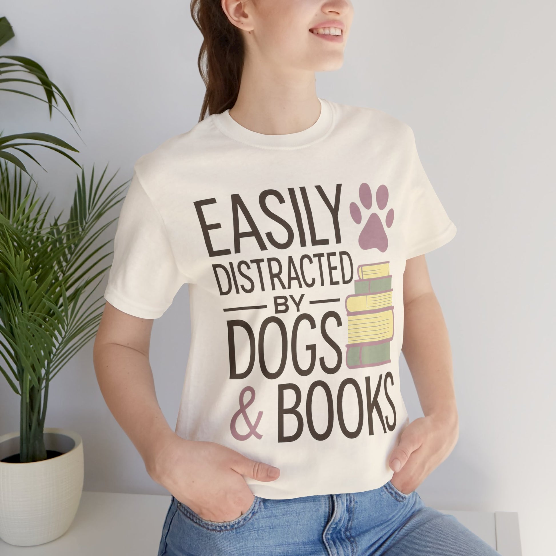 Easily Distracted by Dogs & Books T-Shirt - Novel Paws