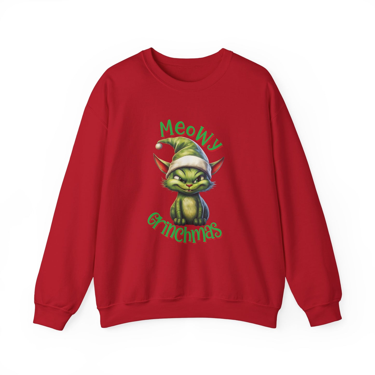 Grinch Cat Crewneck Sweatshirt - Meowy Grinchmas Green Design