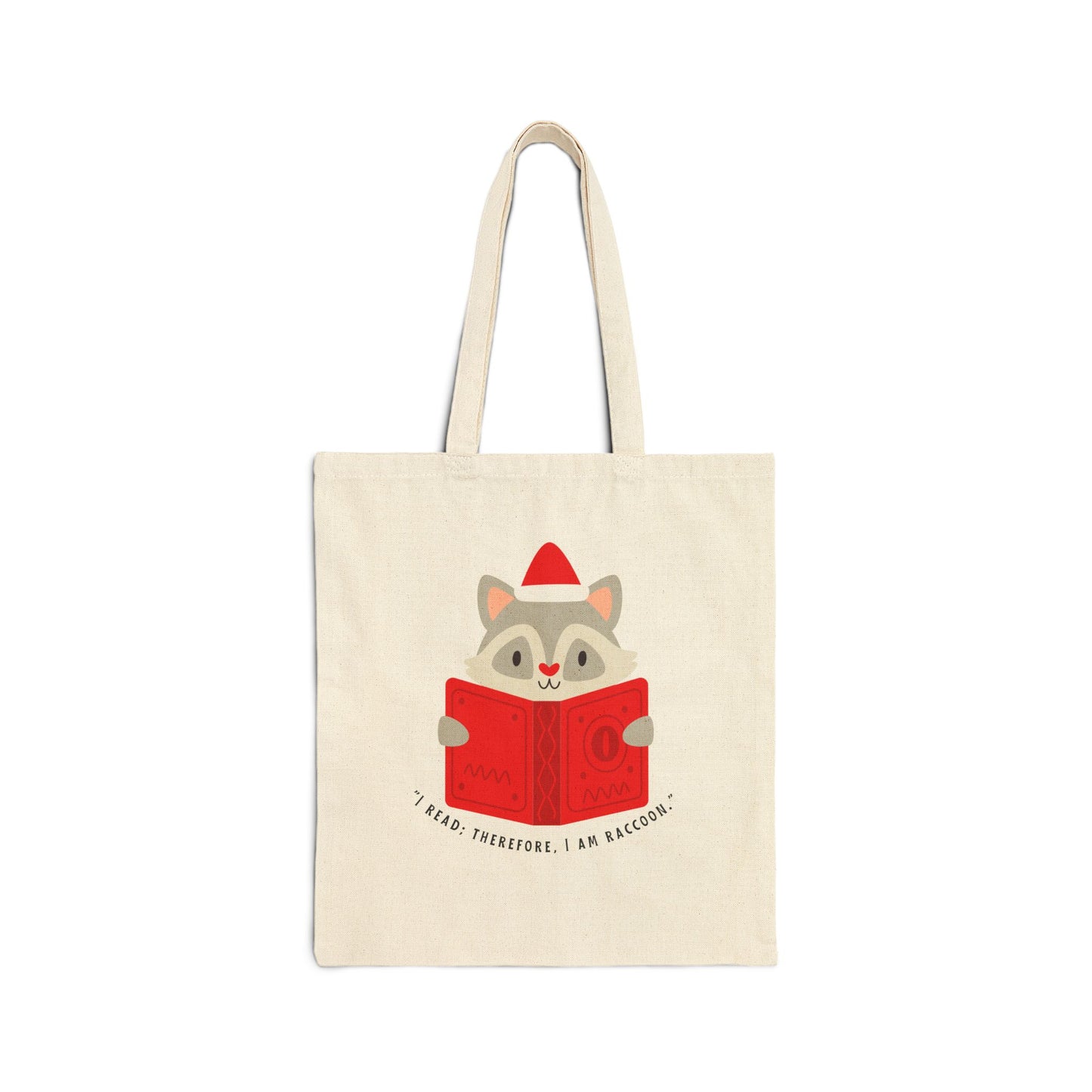 Canvas Tote Bag - Santa Raccoon Reading Book Christmas Design