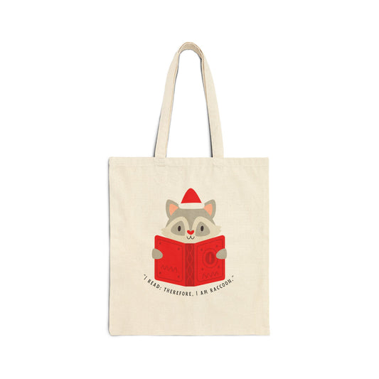 Canvas Tote Bag - Santa Raccoon Reading Book Christmas Design