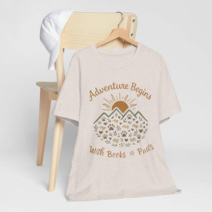 Adventure Begins with Books and Paws T-Shirt - Novel Paws