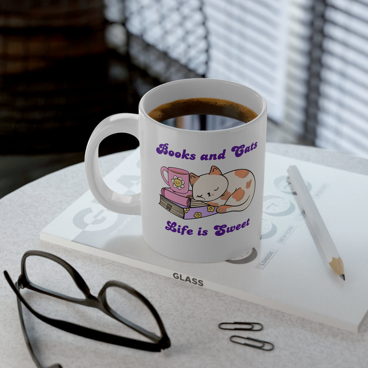 Books & Cats Jumbo Mug — 20oz Cute Reading Cat Coffee Cup