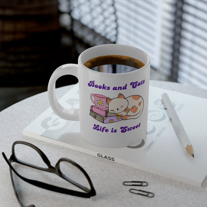 Books & Cats Jumbo Mug — 20oz Cute Reading Cat Coffee Cup