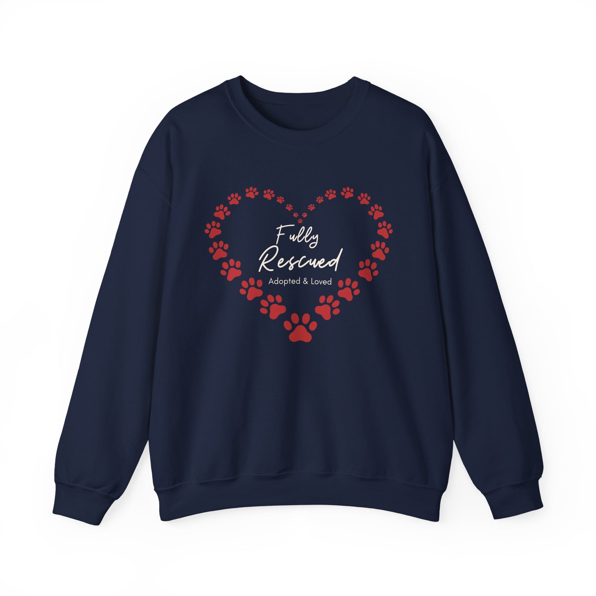 Rescue Dog Sweatshirt “Fully Rescued” – Paw Heart Crewneck, Adopt Don’t Shop Gift - Novel Paws
