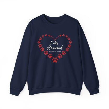 Rescue Dog Sweatshirt “Fully Rescued” – Paw Heart Crewneck, Adopt Don’t Shop Gift - Novel Paws