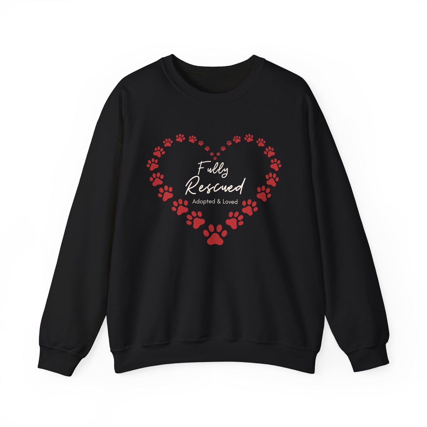 Rescue Dog Sweatshirt “Fully Rescued” – Paw Heart Crewneck, Adopt Don’t Shop Gift - Novel Paws