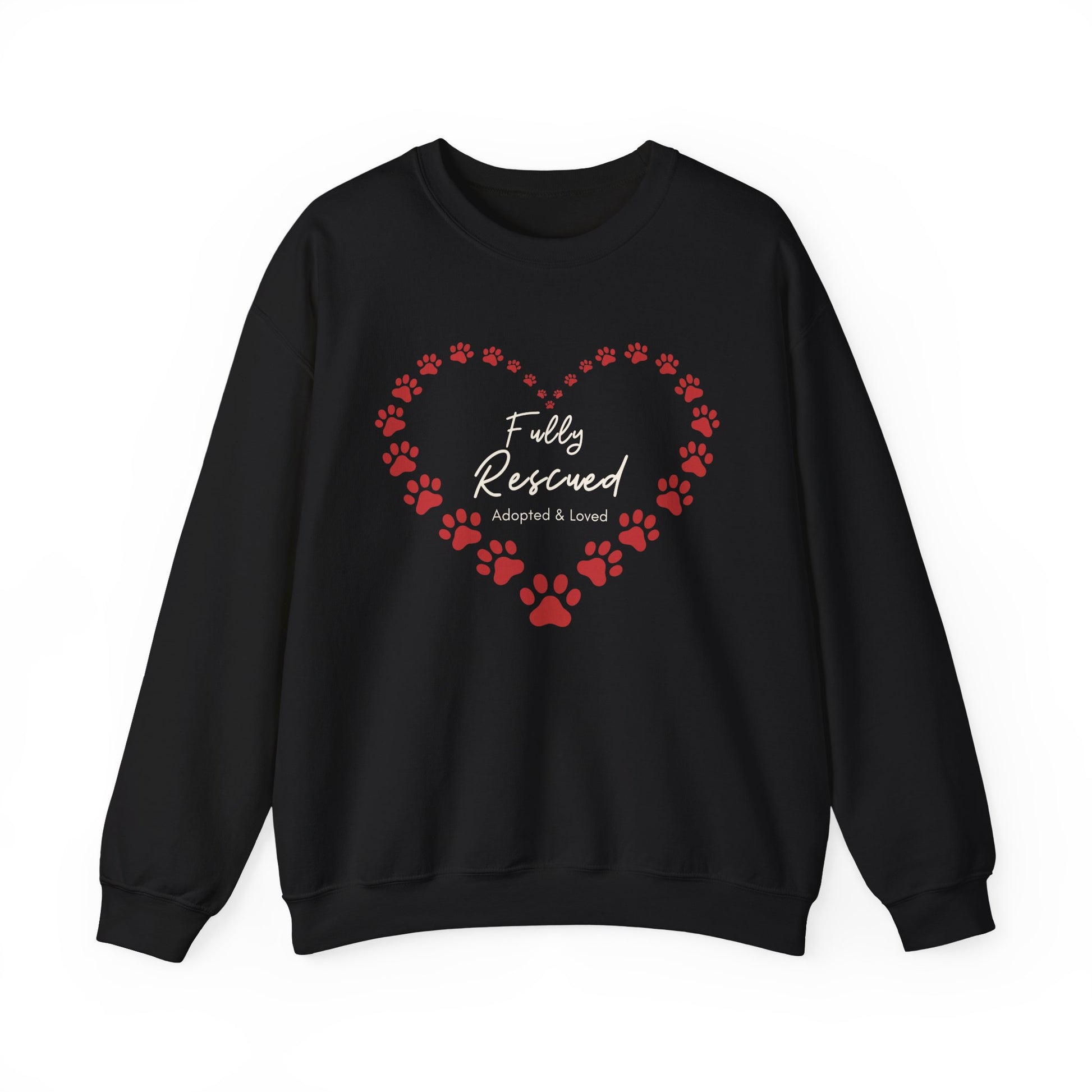 Rescue Dog Sweatshirt “Fully Rescued” – Paw Heart Crewneck, Adopt Don’t Shop Gift - Novel Paws