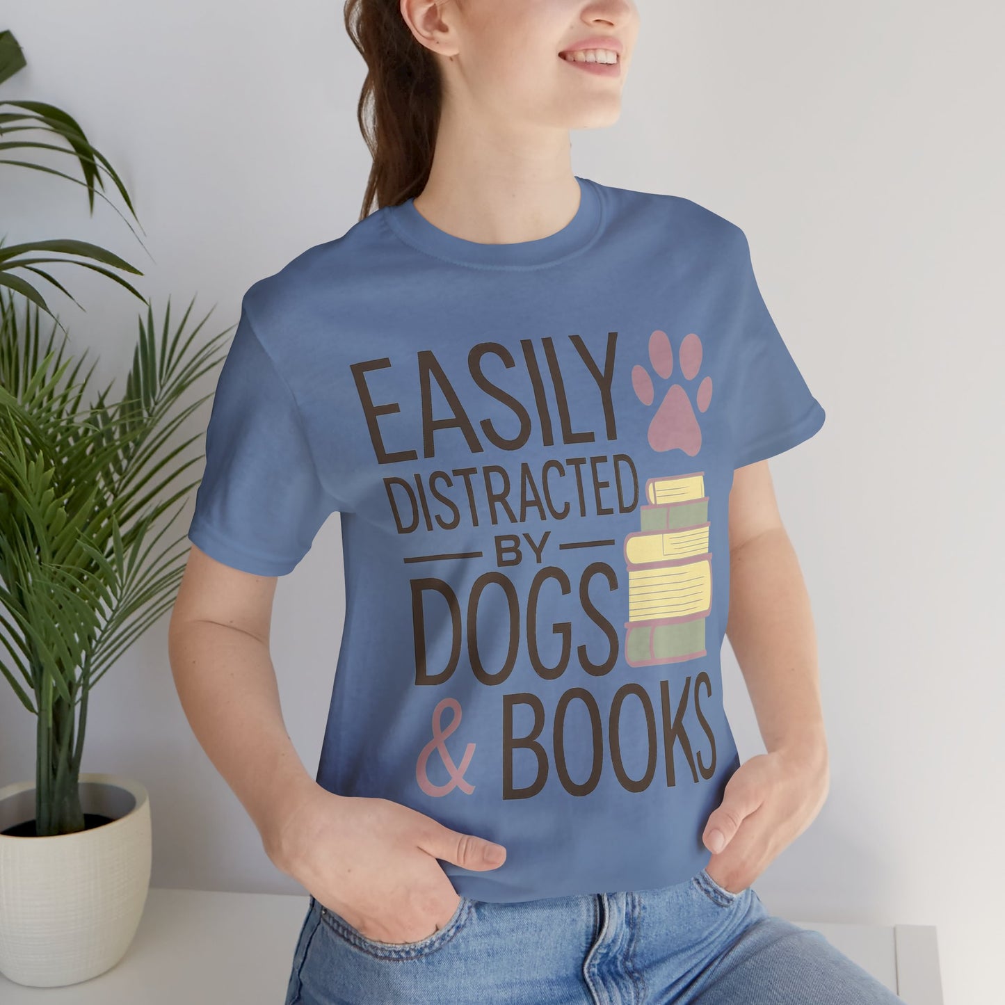 Easily Distracted by Dogs & Books T-Shirt - Novel Paws