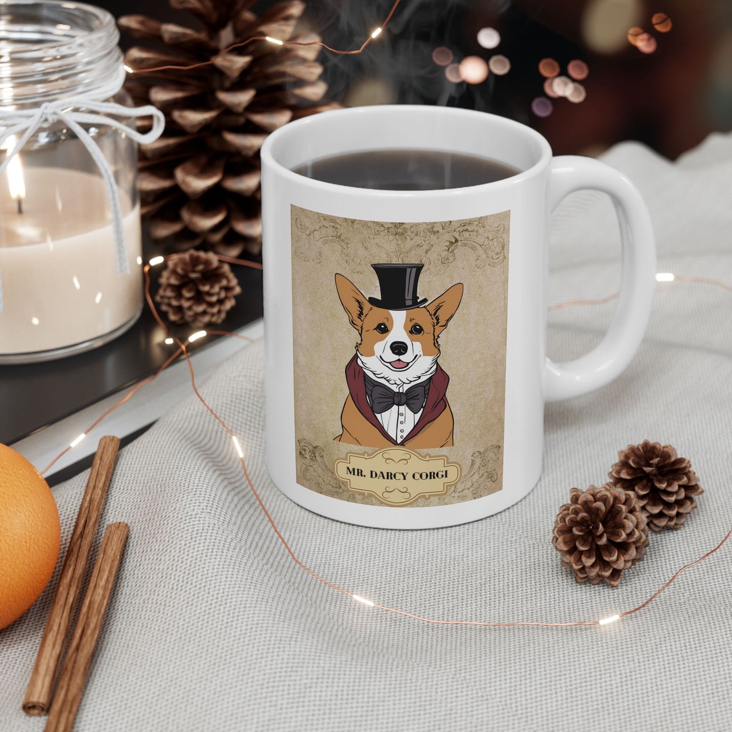 Ceramic Mug - Corgi Dressed as Mr Darcy with Love Quote