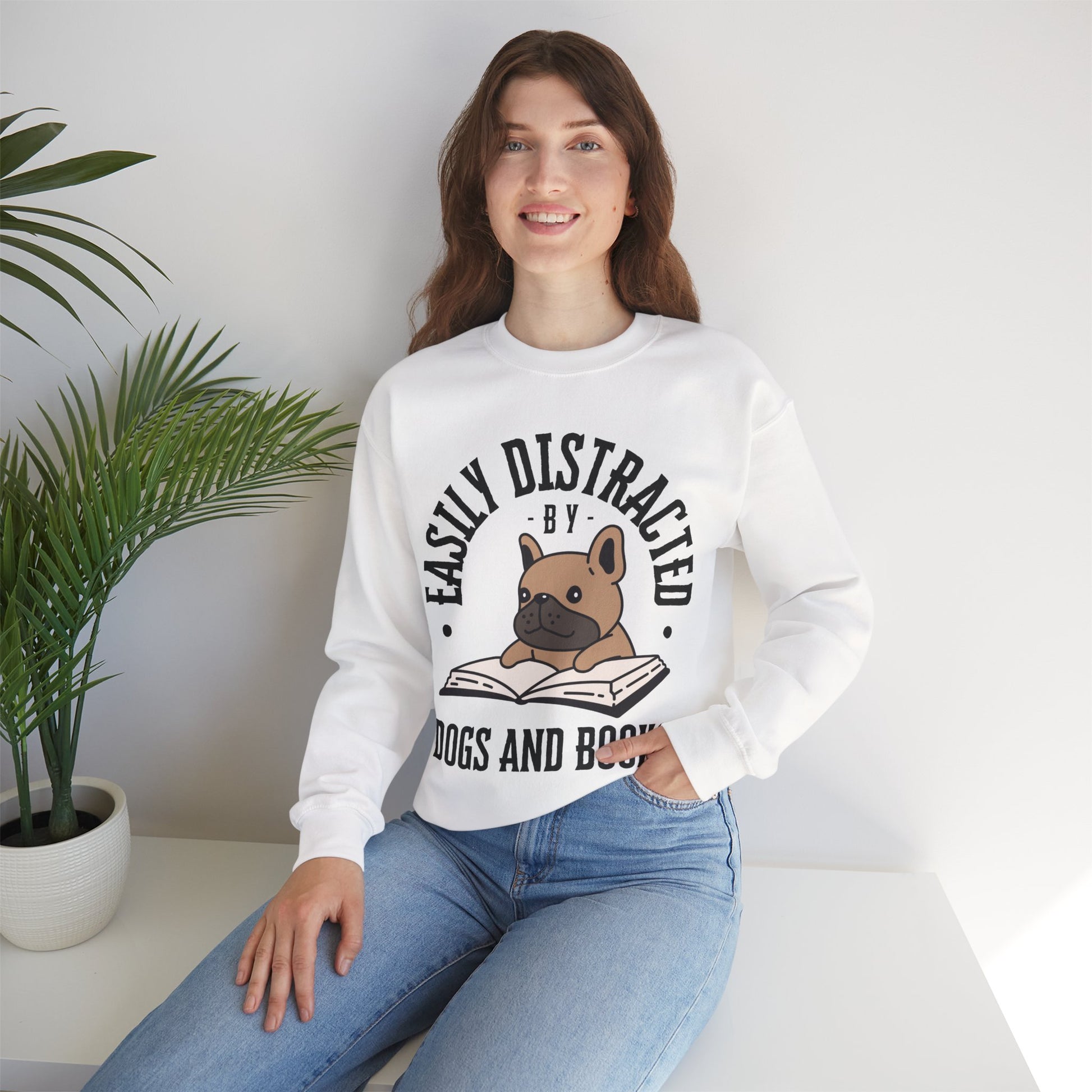 Dog Lover Crewneck Sweatshirt - Easily Distracted by Dogs and Books - Novel Paws