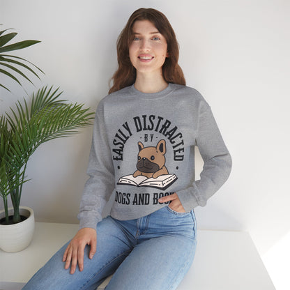 Dog Lover Crewneck Sweatshirt - Easily Distracted by Dogs and Books - Novel Paws
