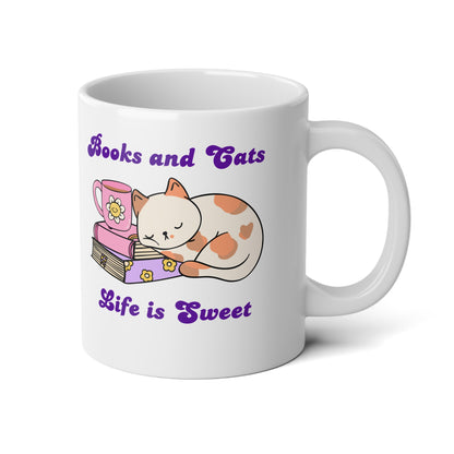 Books & Cats Jumbo Mug — 20oz Cute Reading Cat Coffee Cup