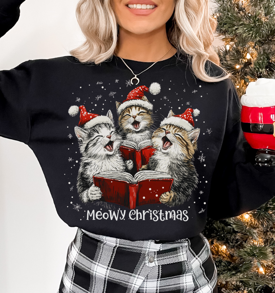 Christmas Kittens Crewneck Sweatshirt - Meowy Christmas Fun Quote