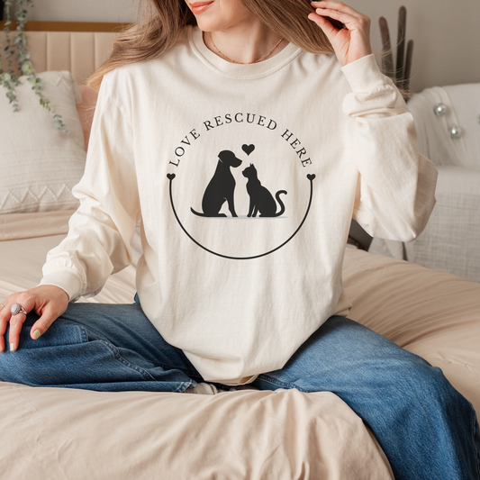 Love Rescued Here – Paws for a Cause Long Sleeve Tee - Novel Paws
