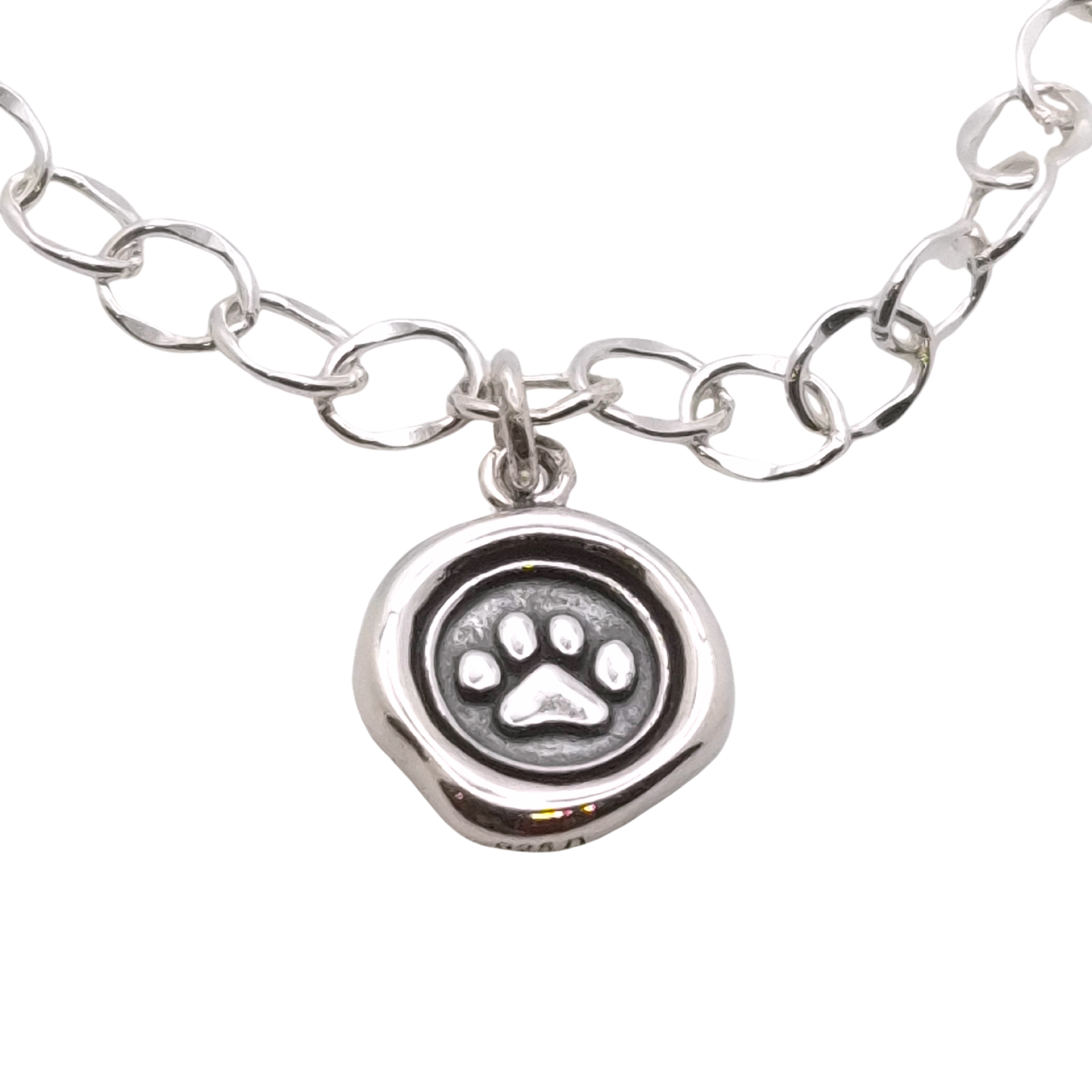 Sterling Silver Paw Medallion Charm Bracelet + Puff Heart - Novel Paws