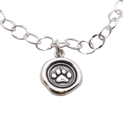 Sterling Silver Paw Medallion Charm Bracelet + Puff Heart - Novel Paws
