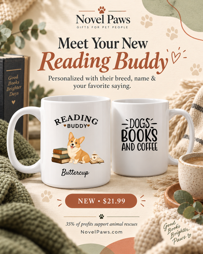 Personalized Reading Buddy Dog Mug -15oz