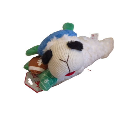 Multipet Tailgate Lambchop w/ Football Dog Toy (Blue Headband, 10.5") - Novel Paws