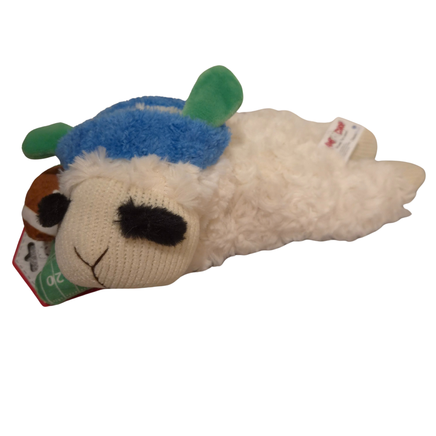 Multipet Tailgate Lambchop w/ Football Dog Toy (Blue Headband, 10.5") - Novel Paws