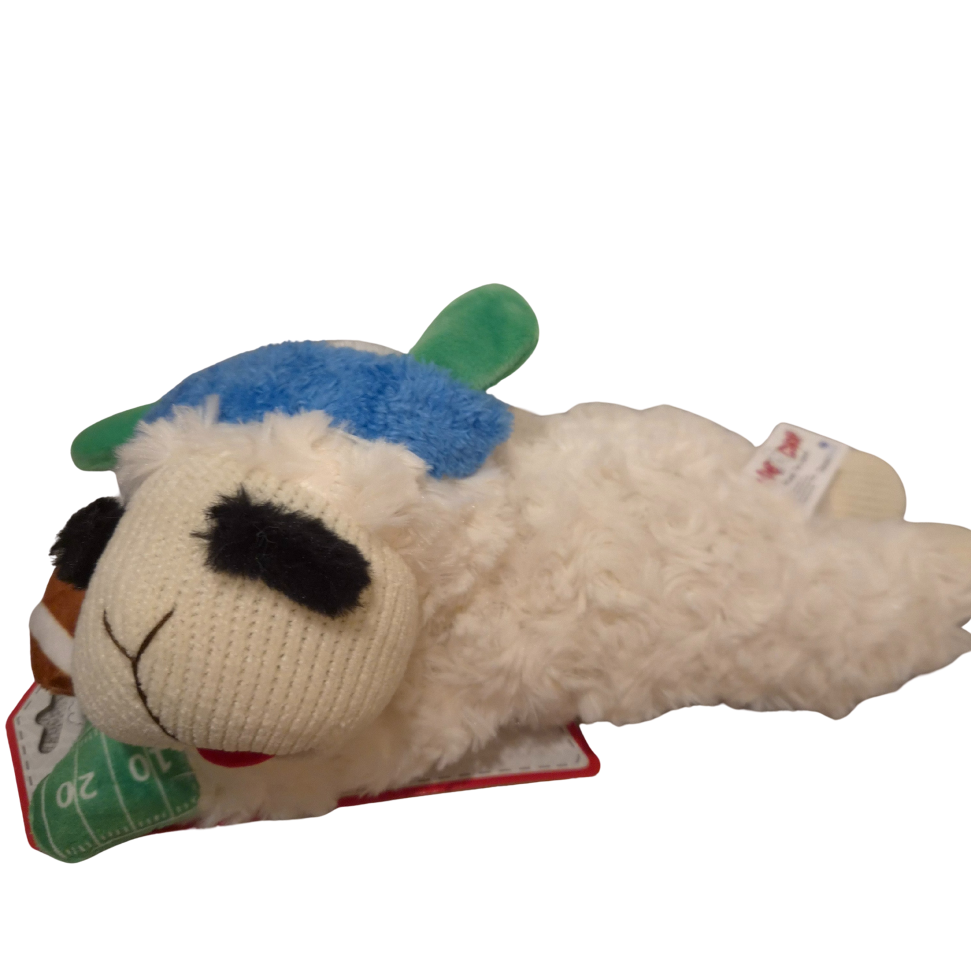 Multipet Tailgate Lambchop w/ Football Dog Toy (Blue Headband, 10.5") - Novel Paws