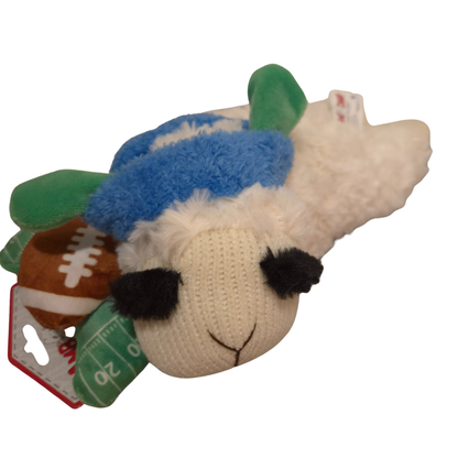 Multipet Tailgate Lambchop w/ Football Dog Toy (Blue Headband, 10.5") - Novel Paws