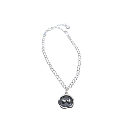 Double Heart Wax Seal Charm Bracelet (Sterling Silver) - Novel Paws