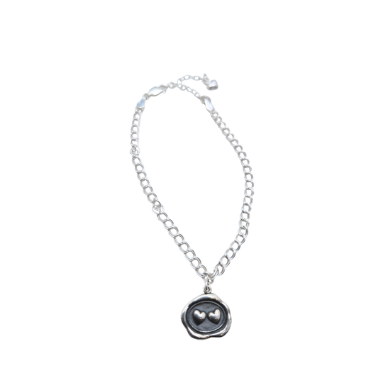 Double Heart Wax Seal Charm Bracelet (Sterling Silver) - Novel Paws