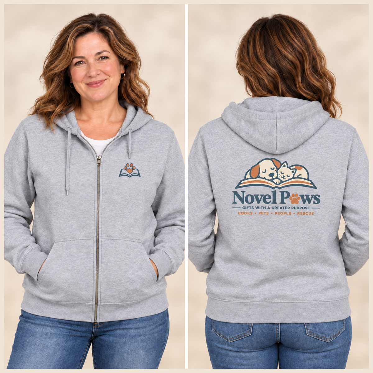 Rescue Pet Full-Zip Hoodie – Novel Paws Dog & Cat Sweatshirt